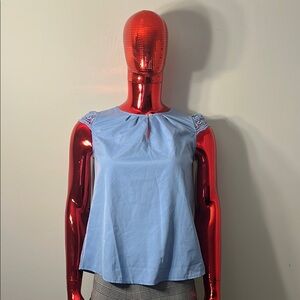 Light Blue Crochet-Sleeve Top